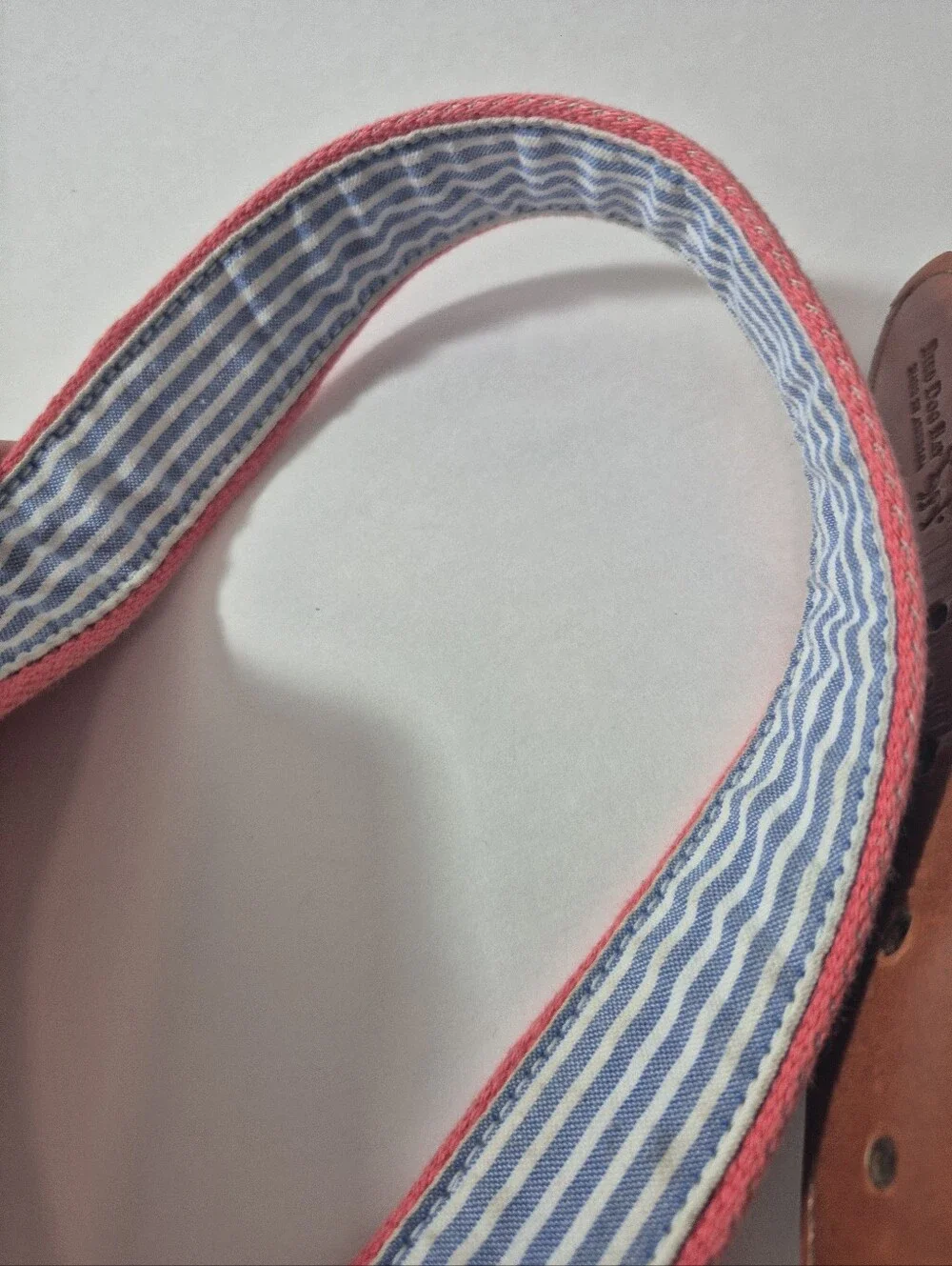 Bird Dog Bay Men’s Blue/Pink Embroidered Belt 34/35  Brass